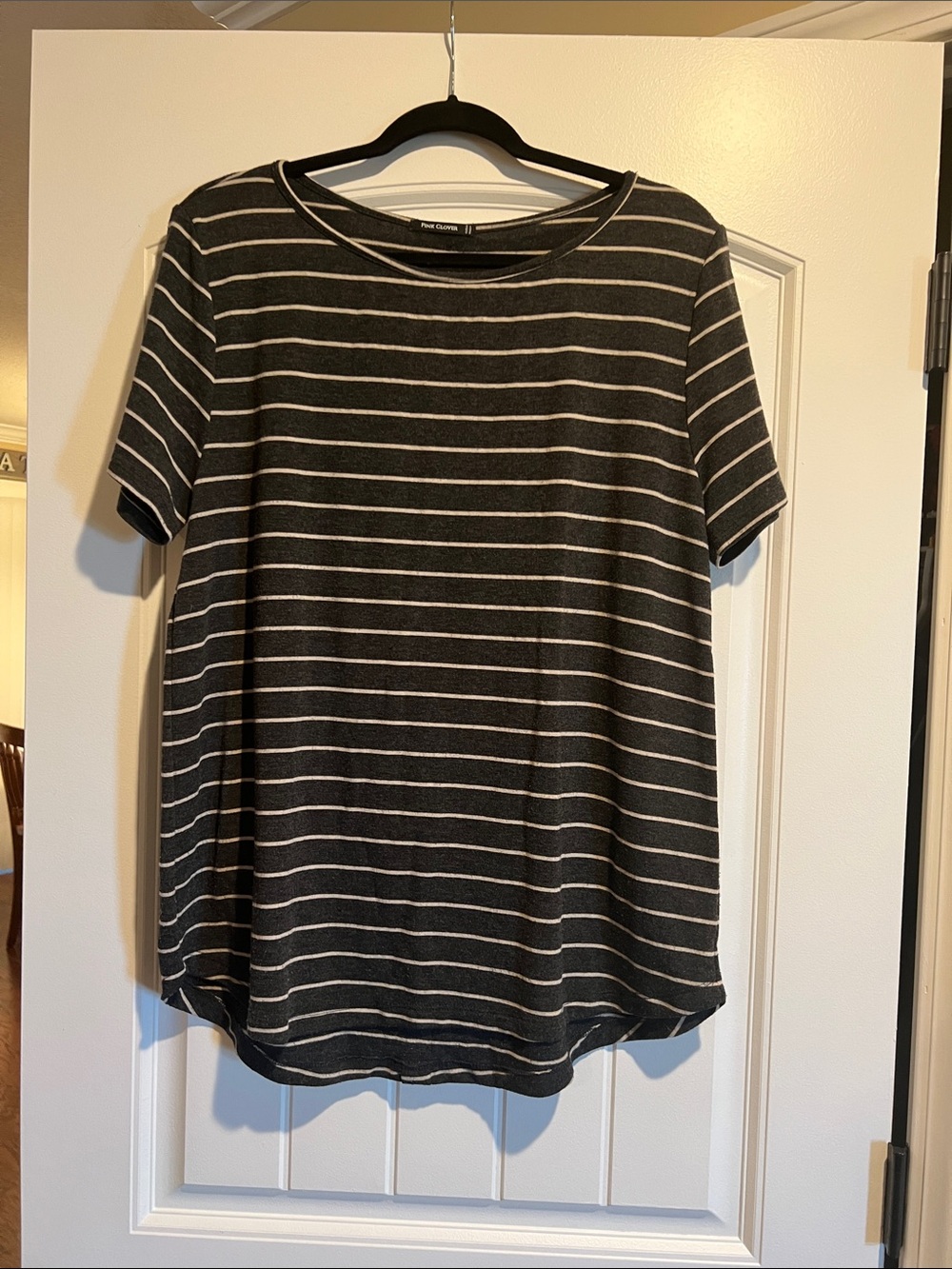 Pink Clover Black & White Striped Short Sleeve Tee